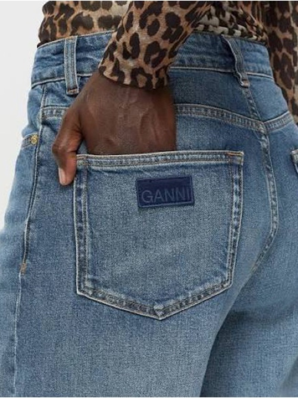 Ganni Light Blue Denim Jeans with Navy Patch
